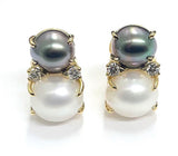 Large GUM DROP™ Earrings with Pearls and Pink Topaz and Diamonds