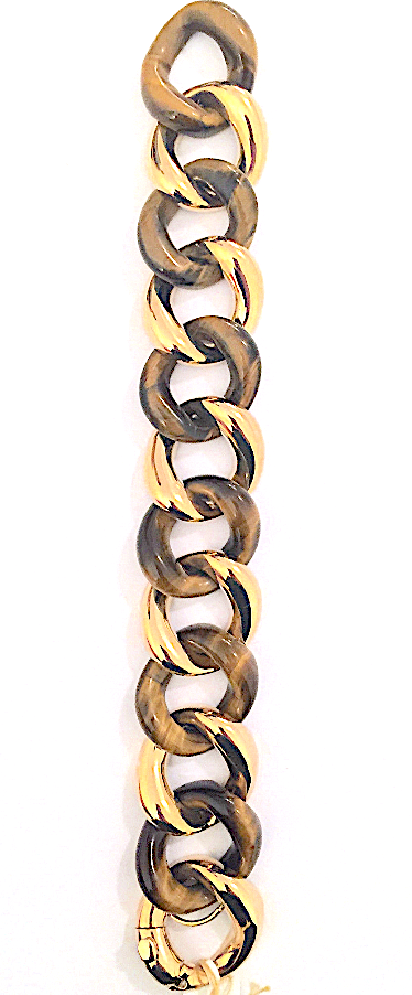 Elegant Alternating Yellow Gold Twist and Black Jade Link Bracelet