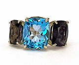 Medium 18 Karat Yellow Gold GUM DROP™  Ring with Peridot and Blue Topaz - Without Diamonds