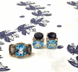 London Blue Topaz Large Cushion Ring with Diamonds