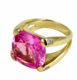 London Blue Topaz Large Cushion Ring with Diamonds