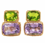 Yellow Gold Double Cushion Earrings with Rock Crystal and Smoky Topaz