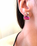 Yellow Gold Double Cushion Earrings with Rock Crystal and Smoky Topaz