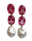 Medium GUM DROP™ Earrings with Pink Topaz and Blue Topaz and Diamonds with Detachable Pearls