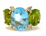 London Blue Topaz Large Cushion Ring with Diamonds