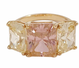 18kt Yellow Gold Mini Emerald Cut Ring with Orange Citrine and Blue Topaz