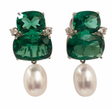 18kt Yellow Gold Cushion Cut Earring with Rope Twist Border with Green Quartz