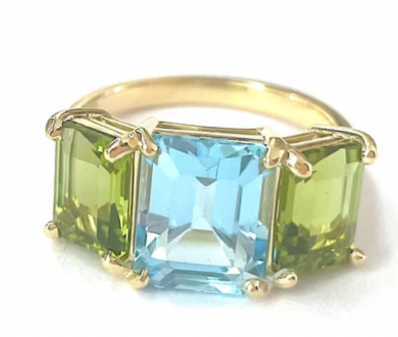Rose Gold Bezel Set Dark Blue Topaz with Surrounding Pink Sapphire Ring