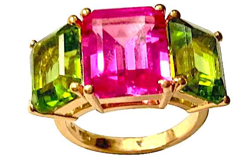 Rose Gold Bezel Set Dark Blue Topaz with Surrounding Pink Sapphire Ring