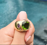 18kt Bonheur Ring with Green Amethyst, Amethyst and Blue Topaz