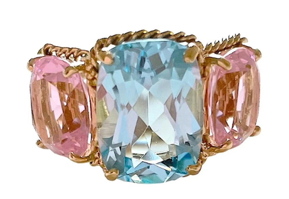 18kt Yellow Gold Emerald Cut Ring With Citrine and Peridot