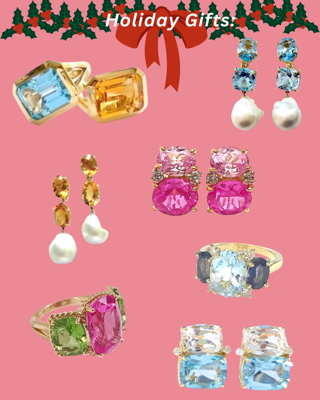 Elegant Three-Stone Drop Earring with Blue Topaz and Baroque Pearl