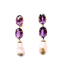 Elegant Three-Stone Drop Earring with Pink Topaz and South Sea Baroque Pearl