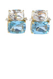 Large Two Stone Cushion Cut Earring with Rock Crystal and Blue Topaz