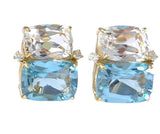 Large Two Stone Cushion Cut Earring with Rock Crystal and Blue Topaz