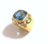 18kt Bonheur Ring with Green Amethyst, Amethyst and Blue Topaz