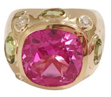 18kt Yellow Gold Mini Emerald Cut Ring with Blue Topaz and Peridot