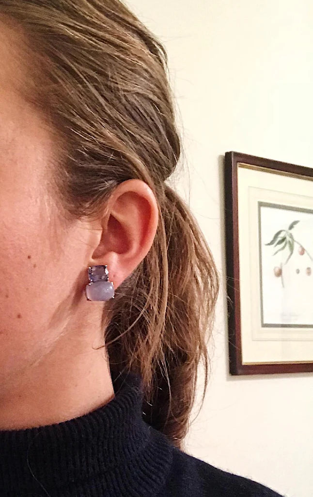 Yellow Gold Double Cushion Earrings with Pink Topaz and Orange Citrine