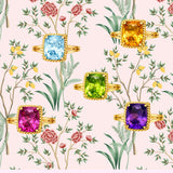 Elegant Three-Stone Ring with Gold Rope Twist Border