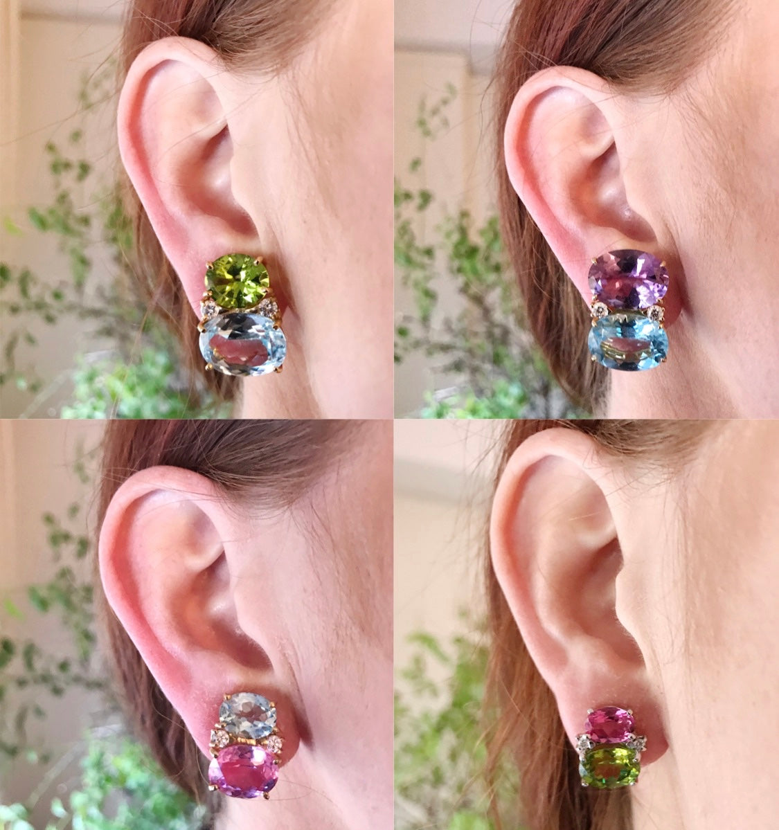 Large GUM DROP™ Earrings with Blue Topaz and Cabochon Turquoise and Diamonds