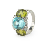 Medium 18kt White Gold Gum Drop Ring with Blue Topaz and Peridot