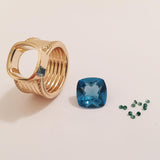 Blue Topaz Green Garnet Gold Cigar Band Ring