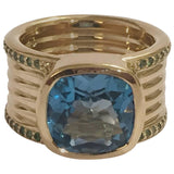 Blue Topaz Green Garnet Gold Cigar Band Ring