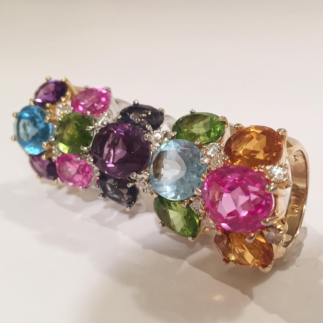 Large GUM DROP™ Ring with Pink Topaz and Amethyst and Diamonds