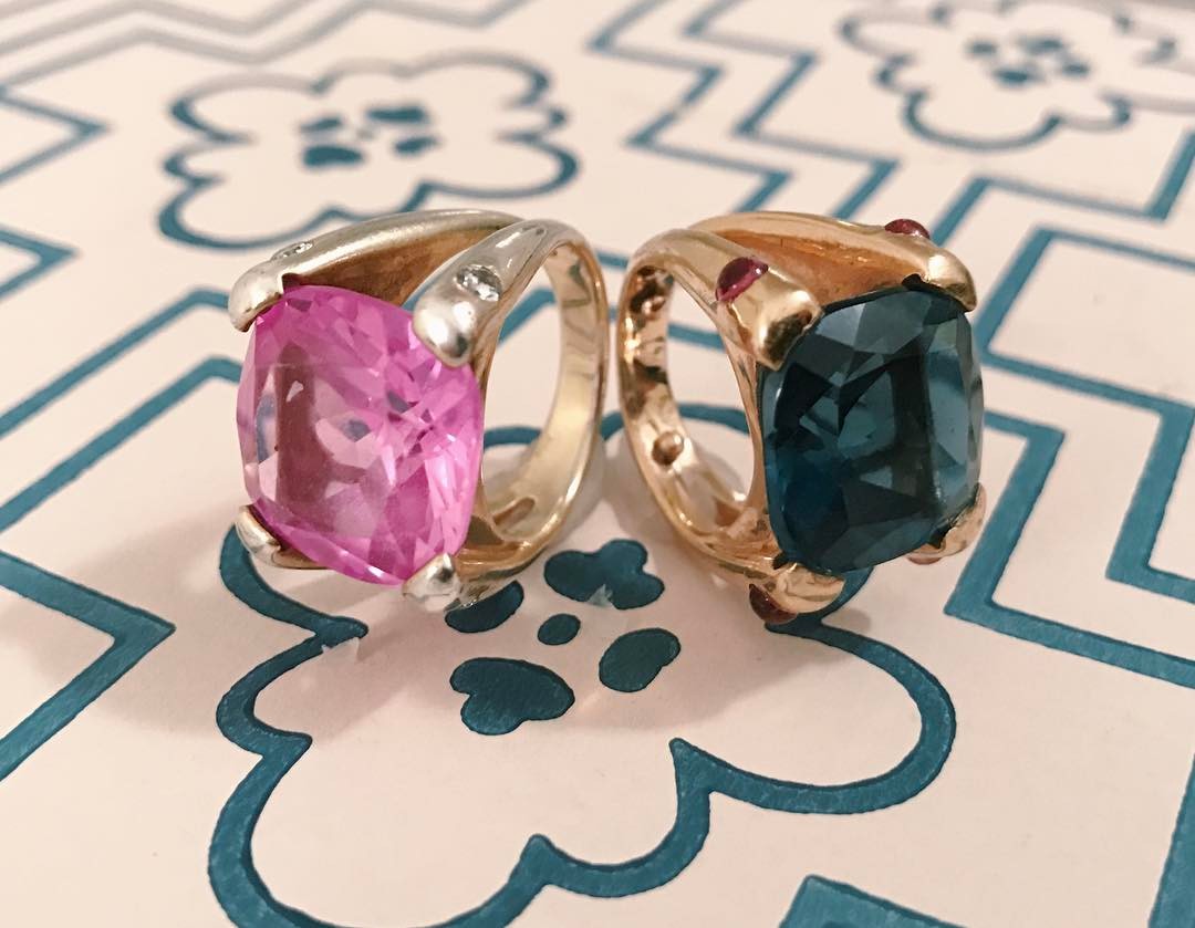 Orange Citrine Cabochon Pink Topaz Gold Cushion Ring