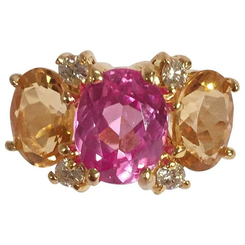 Small GUM DROP™ Ring with Pink Topaz and Citrine and Diamonds
