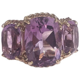 Elegant Three Stone Ring with Gold Rope Twist Border