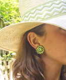 Peridot Diamonds Gold Flower Earrings