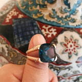 London Blue Topaz Large Cushion Ring with Diamonds