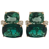Double Cushion Green Quartz Diamond Yellow Gold Earrings