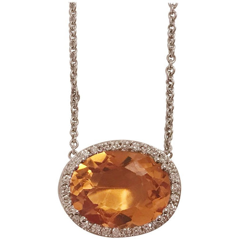 Deep Citrine Pendant Necklace with Surrounding Diamonds