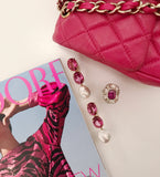 Elegant Three-Stone Drop Earring with Pink Topaz and South Sea Baroque Pearl