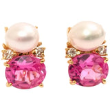 Large GUM DROP™ Earrings with Pearls and Pink Topaz and Diamonds