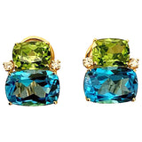 18Kt Yellow Gold Cushion Cut Cabochon Peridot Earrings with Diamonds