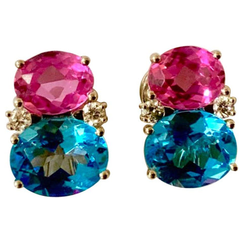 Medium GUM DROP™ Earrings with Pink Topaz and Blue Topaz and Diamonds