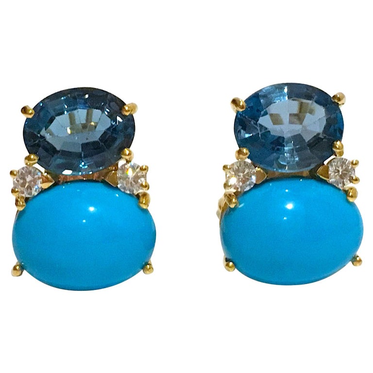 Large GUM DROP™ Earrings with Iolite and Cabochon Turquoise and Diamonds