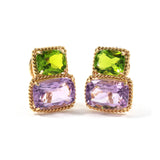 18kt Yellow Gold Two Stone Cushion Cut Earring with Rope Twist Border