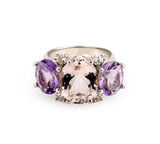 Medium 18kt White Gold GUM DROP™ Ring with Morganite and Rose De France Amethyst and Diamonds