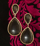 Elegant Ebony Wood Drop Earring with Twisted Gold Border