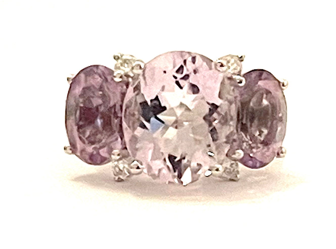 Medium 18kt White Gold GUM DROP™ Ring with Morganite and Rose De France Amethyst and Diamonds