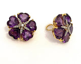 18kt Yellow Gold Large Sand Dollar Earring with Amethyst and Diamonds