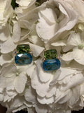 18Kt Yellow Gold Cushion Cut Cabochon Peridot Earrings with Diamonds