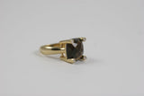18kt Yellow Gold faceted Cushion Ring with Smoky Topaz and Diamonds