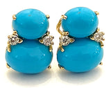 Large GUM DROP™ Earrings with Blue Topaz and Cabochon Turquoise and Diamonds