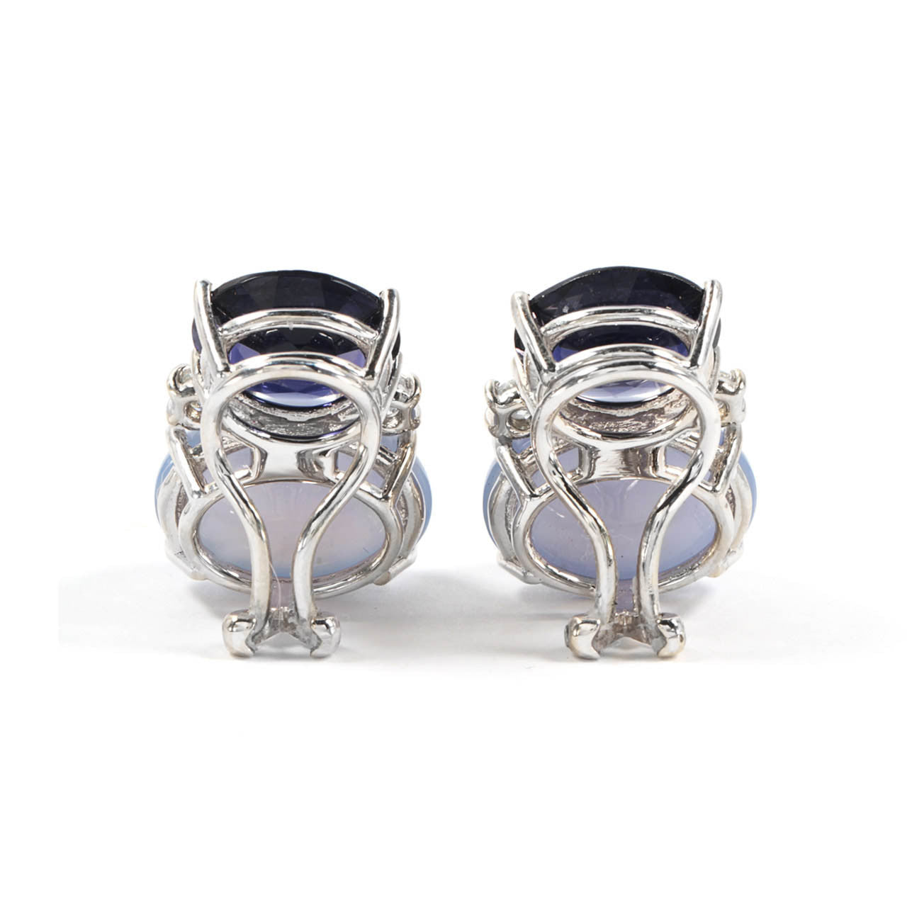 Large GUM DROP™ Earrings with Iolite and Cabochon Chalcedony and Diamonds
