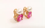 Large GUM DROP™ Earrings with Pearls and Pink Topaz and Diamonds